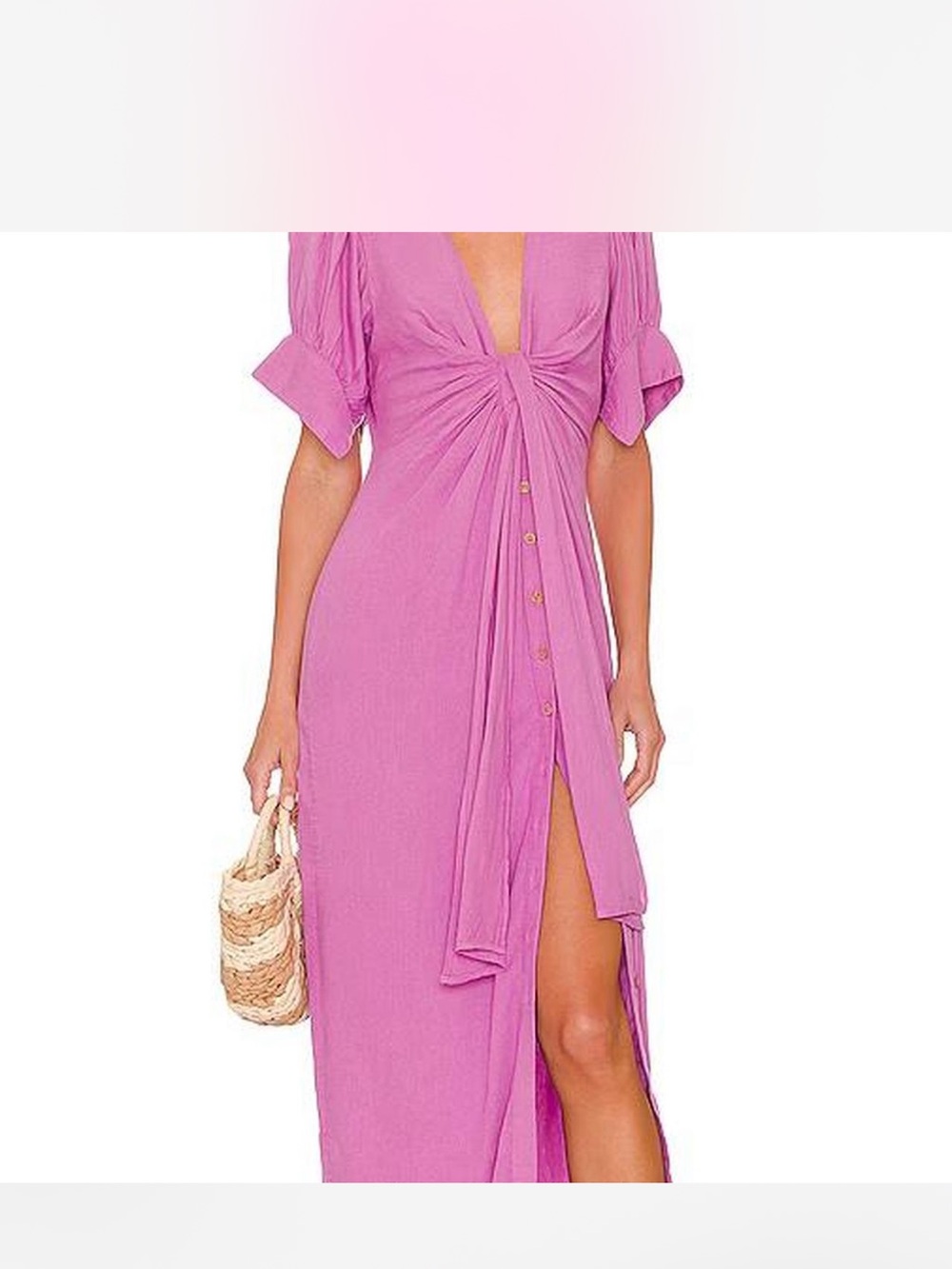 Free People Pink Knot-Front Maxi Dress with Buttoned Slit